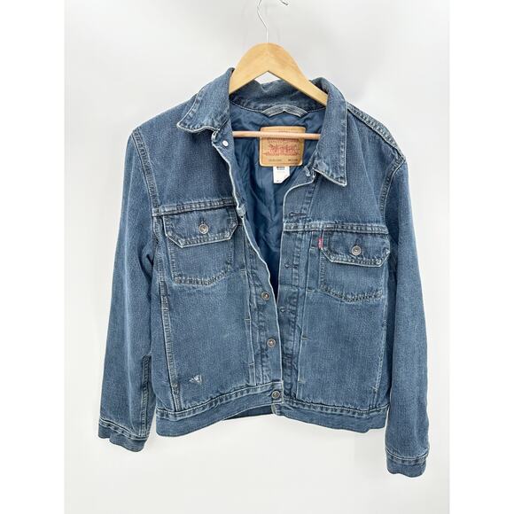Levi's Jacket Men MEDIUM Blue 2002 Denim Quilted Insulated Long Sleeve Trucker